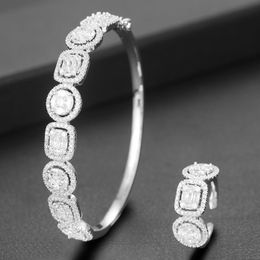 Earrings & Necklace SisCathy 2PCS Bracelets/Ring Jewelry Sets For Women Luxury Branch CZ Geometric Bridal African Wedding