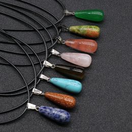 Natural Stone Water drop necklaces Opal Pink Quartz Crystal Chakra Reiki Healing Pendulum Necklace