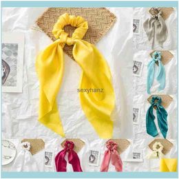 Pony Tails Holder Jewellery Elastics Bow Scrunchies Bunny Ear Silk Soft Hair Vintage For Girls Women Ropes Scarf Scrunchy Bands Aessories Ties