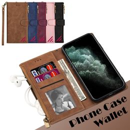 Wallet Phone Cases for iPhone 14 13 12 11 Pro Max XR XS X 7 8 Plus - Skin-Feeling PU Leather Flip Kickstand Cover Case with Zipper Coin Purse and Card Slots