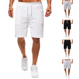 Men's Summer Breeches Shorts 2021 Cotton Casual Bermuda Solid Colour Men's Board Shorts Men's Waffle Beach Shorts Men#F3 X0705