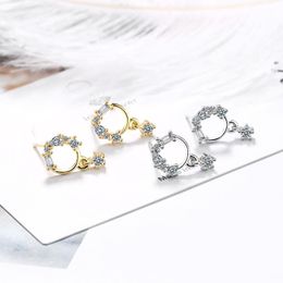 Stud Small Circle Gold Zircon 925 Sterling Silver Earrings For Woman Korean Style Female Fashion Jewellery Flower Cute Ear Rings