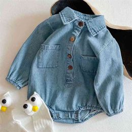 Spring Autumn Infant Baby Boys Girls Cowboy Rompers Clothing Kids Boy Girl Long Sleeve Clothes 210521