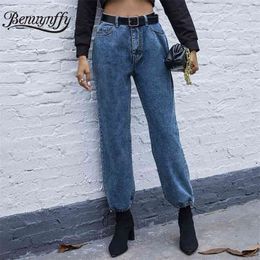 Autumn winter Fashion High Waist Jeans Women Casual Streetwear Wash Denim Pants Woman Straight Without Belt 210510