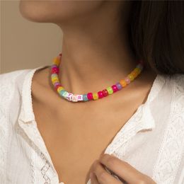 Bohemia Acrylic Big Rainbow Beaded Chain Necklace for Women Summer Beach Colourful Link Clavicle Choker Necklaces Jewellery 2021