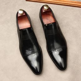 Slip On Men Dress Shoes Size 11 Business Wedding Shoe Genuine Leather Pointed Toe Formal Shoe Black Coffee Oxford Shoe Lofers