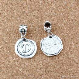 disc beads for jewelry making Australia - 50pcs Single Side Letter Disc "D" Alloy Alphabet Initial Charm Bead For Jewelry Making Necklace DIY Accessories 18x30.5mm Antique silver