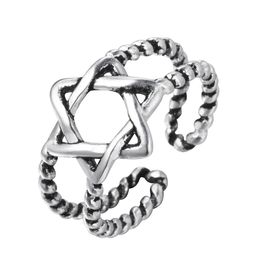925 Sterling Silver Hollow Hexagram Thai Silver Ring Double Twine Adjustable Open Rings For Girl Jewellery Gift S-R292