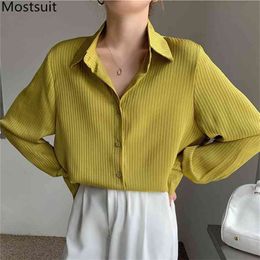 Office Ladies Striped Women Blouses Tops Full Sleeve Loose Solid Shirts Elegant Spring Blusas Mujer 210513