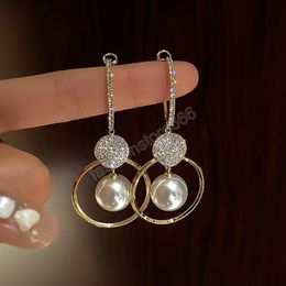 Fashion Korean Oversized White Pearl Hoop Earrings for Women Bohemian Golden Round Zircon Wedding Earring Jewellery Gift