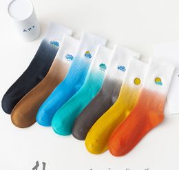 Tie-Dye Men Cotton High Quality Gradient Street Clothing Novelty Socks Harajuku Women Socks Basketball Sports Socks