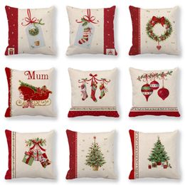 Christmas Decoration Cushion Cover Santa Claus Sofa Pillowcase Holiday Decorations Linen Pillowcases 45cmx45cm