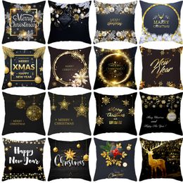 Peach Skin Pillow Case Black Gold Christmas Decorations Pillowcase Snowflake Letter Home Sofa Cushion Covers Single-sided printing XD29968