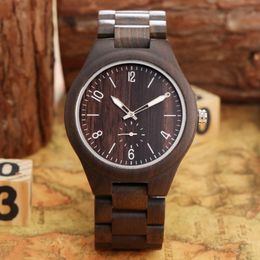 Wristwatches Retro Wood Watches For Men Unique Light Ebony Clock Man Full Natural Band Quartz Men's Small Seconds Hand Relogio Masculino