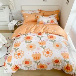 Bedding Sets 2021 Home Orange Flowers Duvet Cover+ Flat Sheet + Pillowcase Single/Double Bed-Christmas Gift
