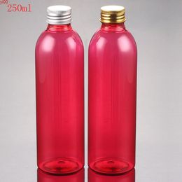 40pcs 250ml red Plastic bottles with Screw Aluminum metal top cap Unique cosmetic liquid PET bottle containergood qty