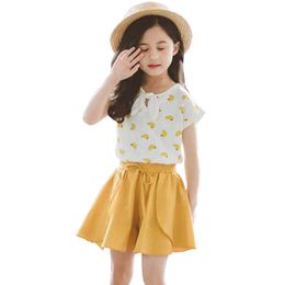 Kids Clothes Banana Print Tshirt & Shorts 2PCS Girls Clothing Set Short Sleeve For Cute Summer 210527