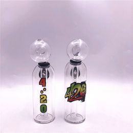 Mini Portable Smoking Hookahs Oil Burner Glass Water Pipes with 420 Rasta Sticker