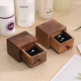 ring inside UK - Jewelry Pouches, Bags Walnut Ring Box For Wedding Engagement Personalised Wood Double Case With Flannel Inside Storage Gift Wholesale