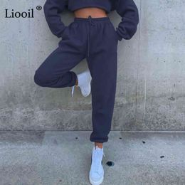 Sexy Fleece Baggy Pants For Women Joggers High Waist Trousers Autumn Winter 2021 Streetwear Pocket Active Loose Thick Sweatpants Y211115