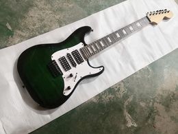 Factory Custom 7 strings Green body Electric Guitar White pickguard,Black Hardware,Maple neck,Provide Customised services