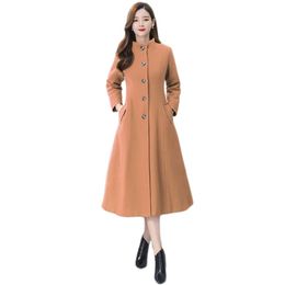 Woollen Coat Women Autumn Winter Fashion Temperament Show Thin Long Blends Jackets Red Thick Warmth Tops Feminina LR977 210531