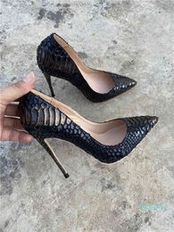 Fashion Women shoes Black snake leather printed point toe ankle Sexy Lady High Heels 12cm stilettos