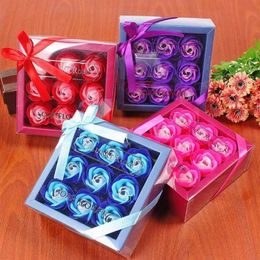 Valentine Day Gifts 9 Pcs Soap Flower Rose Box Wedding Birthday Day Artificial Soap Rose Gift Valentines Day Decoration RRF12763