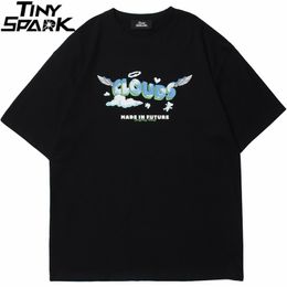 Men Hip Hop Streetwear Tshirt Harajuku Letter Cloud Printed T Shirt Cotton Loose Short Sleeve Tops Tees Spring Summer Shirt 210726