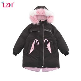 LZH 2021 Mid-Length Down Jacket Children's Jacket Girl 5-12 Years Kids Outerwear Autumn Winter Thicken Baby Girls clothes Caots H0909