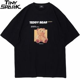 Men Hip Hop Streetwear T-shirt Funny Bear Print Harajuku Cotton Short Sleeve Autumn Fashion Tops Tees Hipster Black 210716
