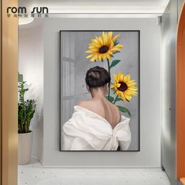 modern sunflower paintings UK - Paintings Fashion Wall Art Sunflower Plant Woman Print Sexy Female Poster Canvas Beauty Picture Painting Modern Home Decor
