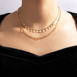 Cute Heart Chain Choker Necklace for Women Girls Gold Hollow Out Geometry Alloy Metal Jewelry Accessories Collar