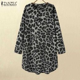 2021 Summer Women's Vintage Dress Fashion Printed Mini Dresses ZANZEA Casual Long Sleeve Loose Sundrerss Oversized Robe Femme Y1006