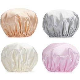 Solid Colour Elastic Double Layer Waterproof Bath Caps Hair Care Work Hat Headwear For Women Girl Fashion Accessories