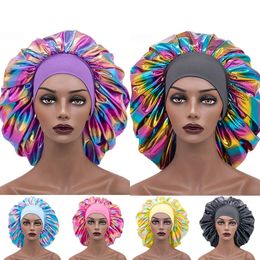 Extra Large Satin Silky Sleep Cap Elastic Band For Women Comfort Round Head Wrap Nightcap Wide Edge Colourful Night Hat New