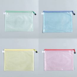 Filing Supplies 0288sea Colourful Waterproof A4 PVC Mesh Document Bag Zipper Grid File Storage Bags Stationery Document Pouch Files Sorting Folder Office School