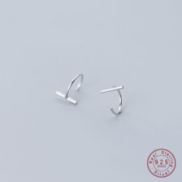 WANTME Simple Korean Big C-shaped Stud Earrings for Women Real 100% 925 Sterling Silver Punk T-Bar Jewellery Gift Drop 210507