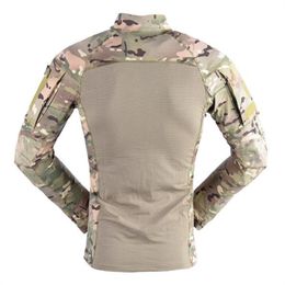 Mens Camouflage Tactical T Shirt Zip Pocket Long Sleeve Cotton Breathable Combat Frog shirt Men Training Shirts T-Shirt