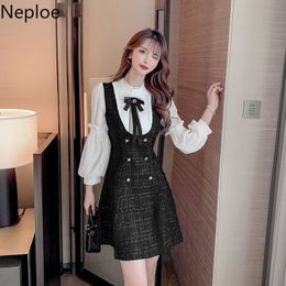 Neploe Women Dress Spring Korean Elegant Robe Chiffon Patchwork Slim Dresses Half Turtleneck Temperament Fake Two Piece Vestidos 210422