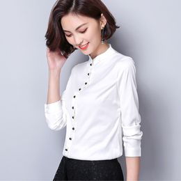 Fashion long sleeve office lady shirt black white women blouse shirt ladies tops feminine blouse women mandarin collar shirt blu 210514