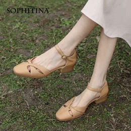 SOPHITINA Korean Retro Women's Sandals Sheepskin Soft Square Heel Shoes Comfortable Cover Heel Female Shoes Arrival AO567 210513