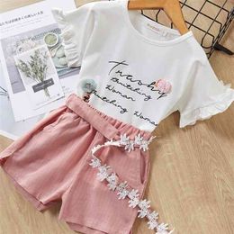 Bear Leader Girls Clothing Summer Children Clothing Sets Fashion Petal Sleeve T-shirt and Shorts Suit for Girl Kids Clothes 210326