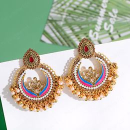 Ethnic Women's Gold Flower Jhumka Dangle Earring Femmes Dripping Oil Earrings Orecchini Donna Vintage Pearl Earring