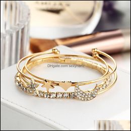 Charm Bracelets Jewellery Meyfflin Punk Moon Star Crystal Bacelets & Bangles For Women Fashion Gold Sier Colour Cuff Bracelet Pseiras Bijoux Dr