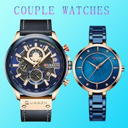 Couple Watches Luxury Brand Curren Chronograph Wristwatches Mens Unique Sport Lovers Watches For Men And Women Reloj Hombre 210527