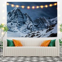 Tapestries Blue Snow Mountain Landscape Tapestry Vintage Exotic Summer Plant Nature Frame For Bedroom Pography Wall Decor