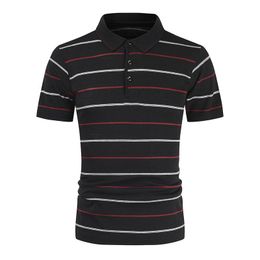 Men's Polos 2021 Summer Striped Mens Casual Business Short-sleeved Lapel Loose Large Size Men T-shirt Work Clothes -40