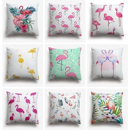 Sweetenlife Exotic Pink Flamingo Cushion Cover Tropical Palm Leaf For Chair Watercolour Floral Hawaii Style Pillow Cases Cushion/Decorative