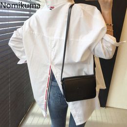 Nomikuma Women Blouses Causal Split Korean Fashion Clothing Spring Long Sleeve Camisas De Mujer Elegantes 6F380 210721